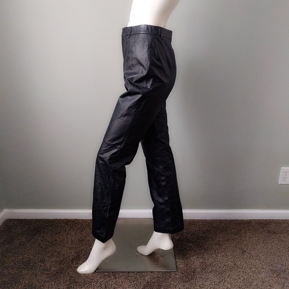 VTG Nine West Black Leather Flare Trousers 6 - Picture 3 of 5